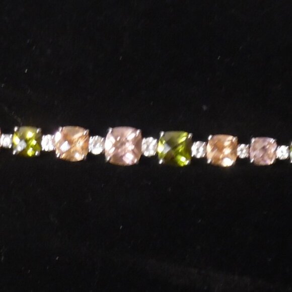 Womens Sterling Silver 925 Tennis Bracelet Sz 7" Pink/Green/Ginger-Color CZs - Picture 15 of 15